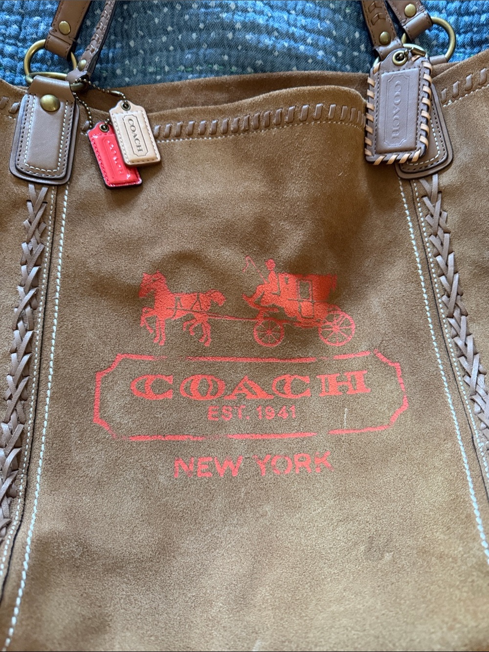 Vintage Coach Poppy Whipstitch Horse and Carriage suede tote excellent